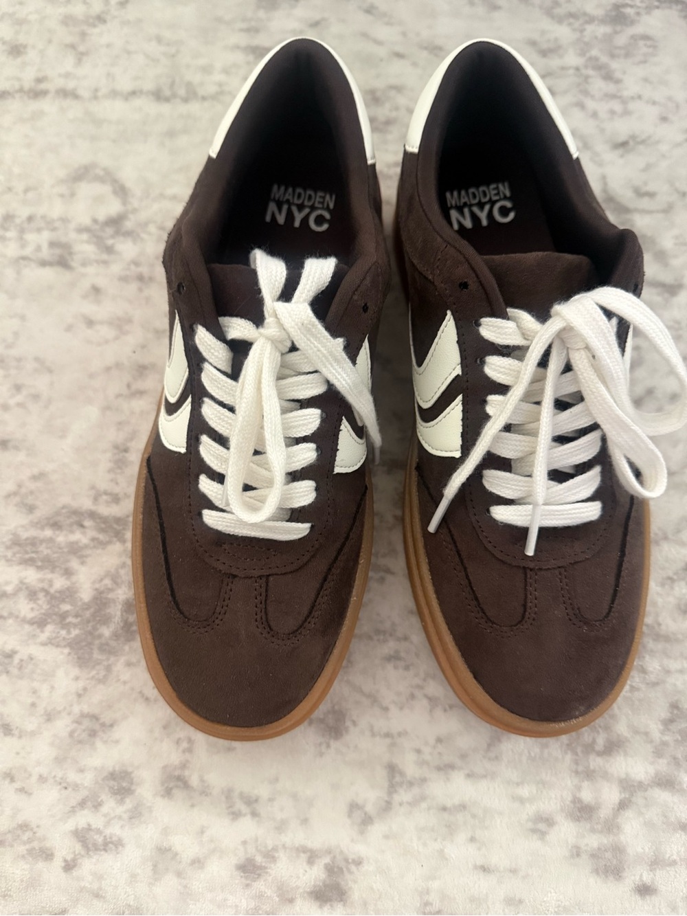 Madden NYC Women’s Brown Suede Sneakers with White Details